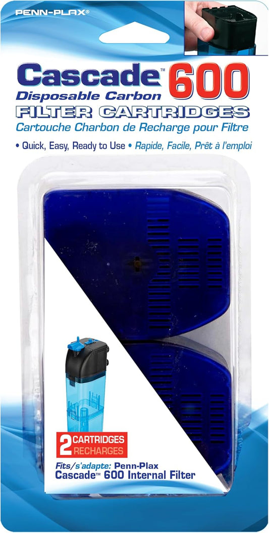 Cascade 600 Filter Replacement Carbon Cartridges (2 Pack) – Provides Chemical Filtration for Freshwater and Saltwater Aquariums